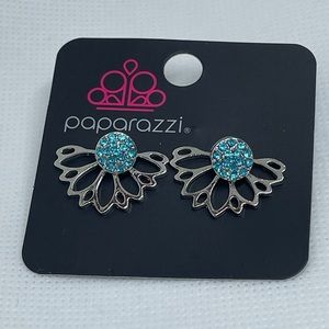 New! Paparazzi Blue Gem Half Fan Earrings